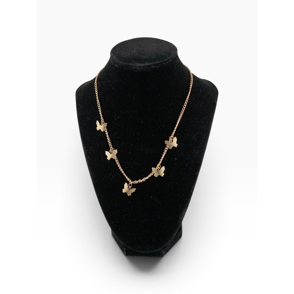Butterfly Charm Necklace Womens 18" Gold Tone Dainty Link Chain
